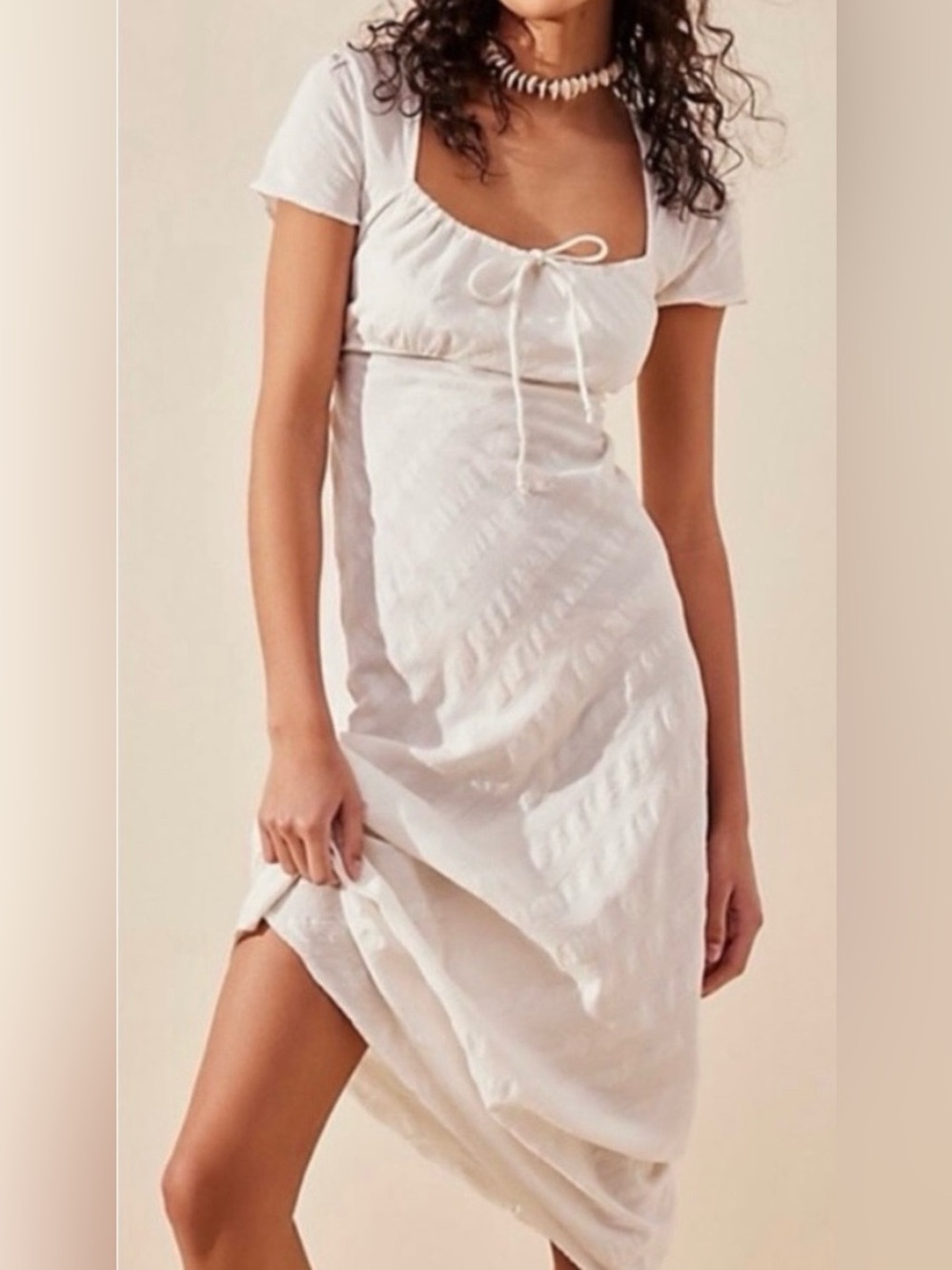 NWT Free People Natalya Midi Dress Ivory White Babydoll 100% Cotton Size S